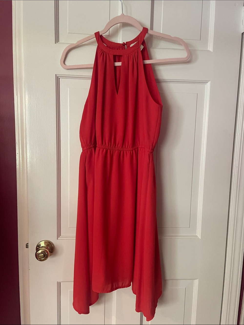 LOFT Red Halter Midi Dress with Keyhole